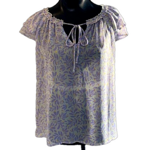 Lovestitch Flowy Sheer Tropical Flowy Metallic Tiered Short Sleeve Blouse Small